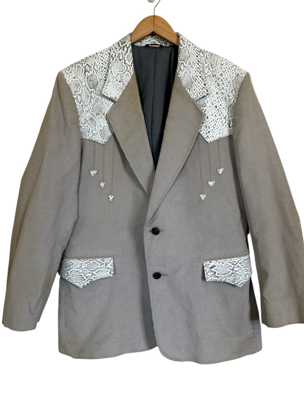 Pioneer Wear Vintage Western Corduroy Blazer Snakeskin Leather Trim USA Size 46